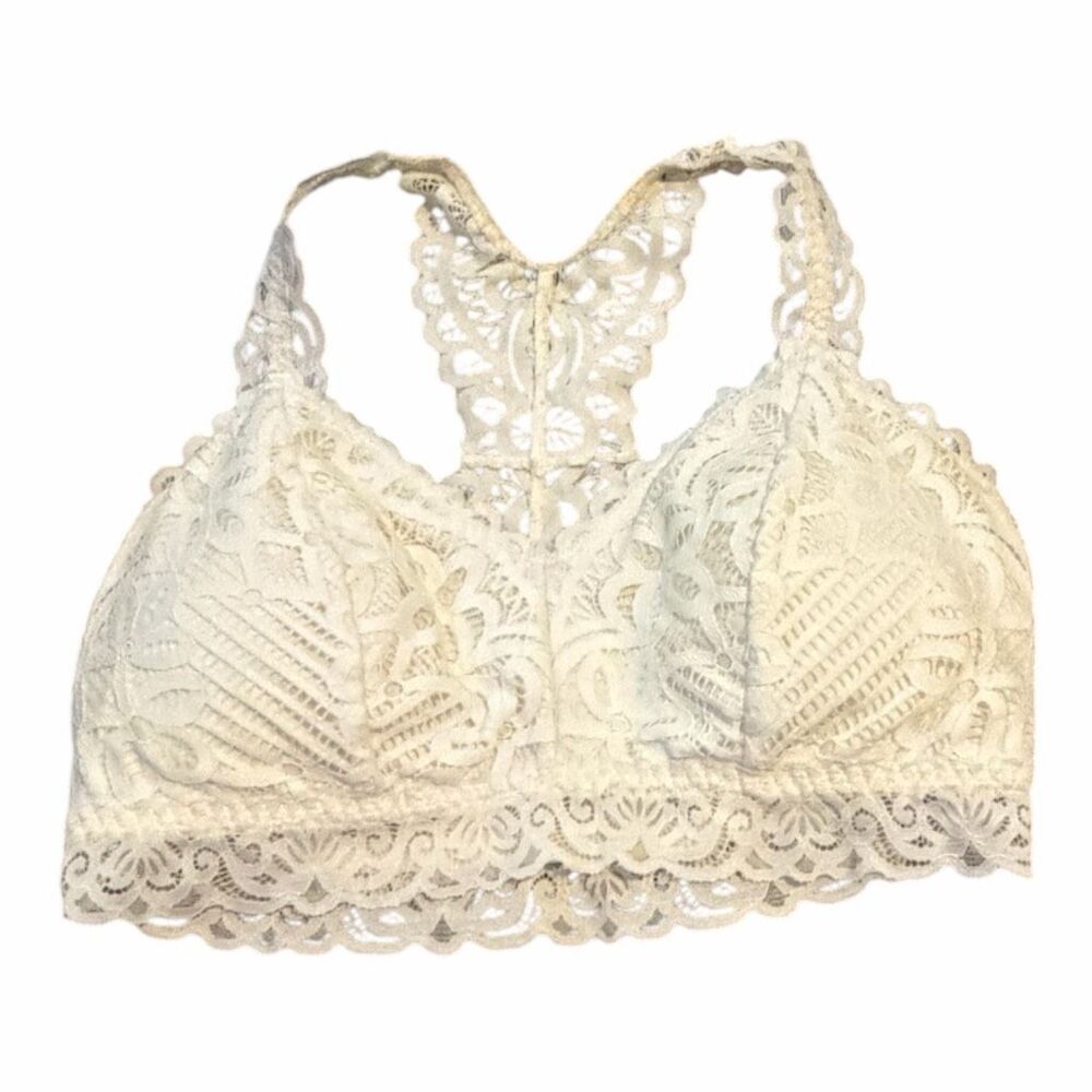 MAURICES Ivory Floral Lace Racerback Bralette Size Small